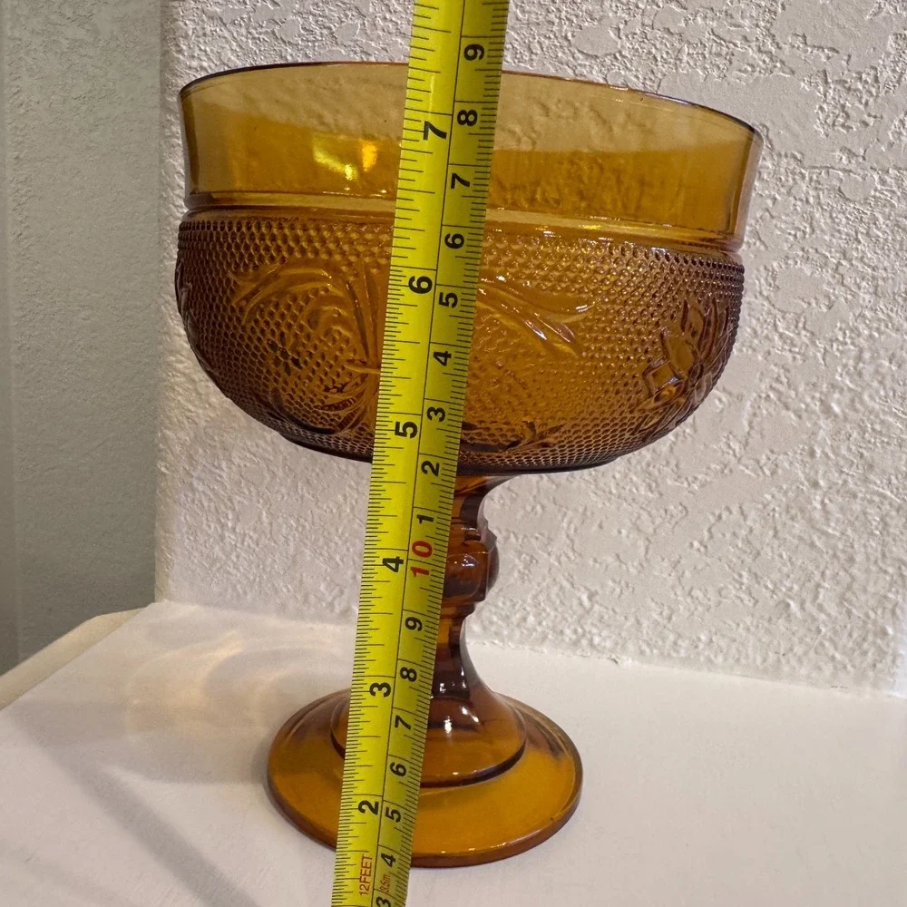 Vintage Tiara Amber Pedestal Footed Large Candy Dish Indian Glass‎